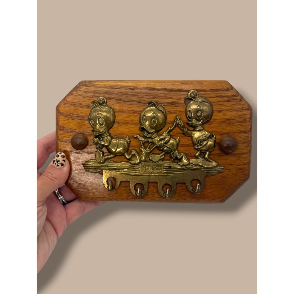 Vintage Walt Disney Productions Huey Dewey Louie 4 Hook Wood Key Holder Rack